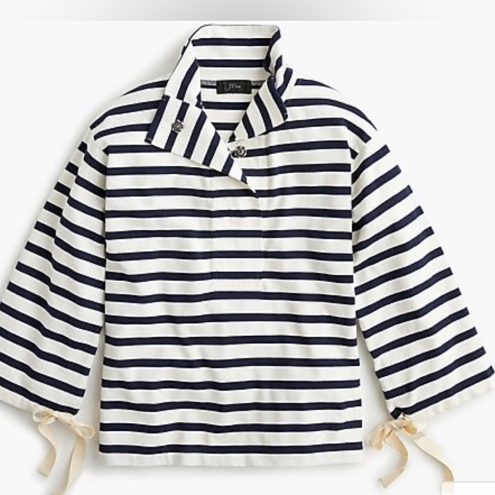 J. Crew Striped Blue and White Snap-
Neck Knit Pullover, Medium, NWOT